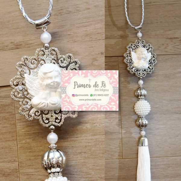 Pingente de Berço: Anjo da Guarda – Arabesco Branco