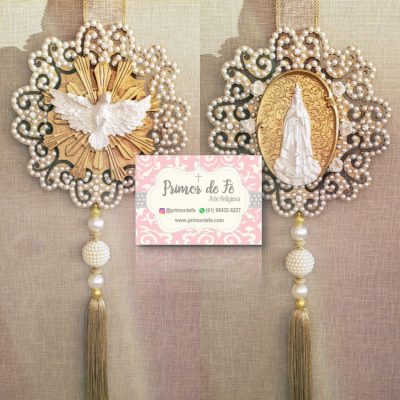 Escapulário de Porta: Nossa Senhora de Fátima - G Arabesco Dourado Dourada